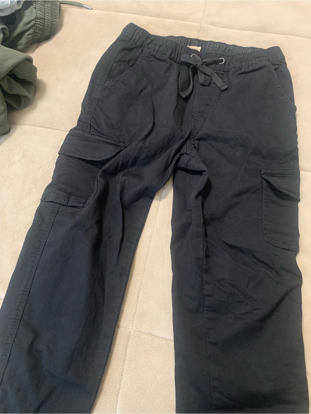 Harlow Black Cargo Pants with Drawstring Waist and Flap Pockets